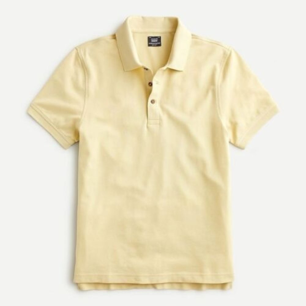 NWT J Crew Men SIZE L Bowery Egyptian Cotton Classic Polo Pique in banana yellow